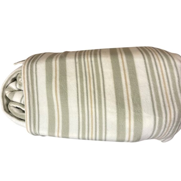 Cuddl Duds Twin Flannel Sheet Set – Green, White & Tan Striped - Picture 7 of 8